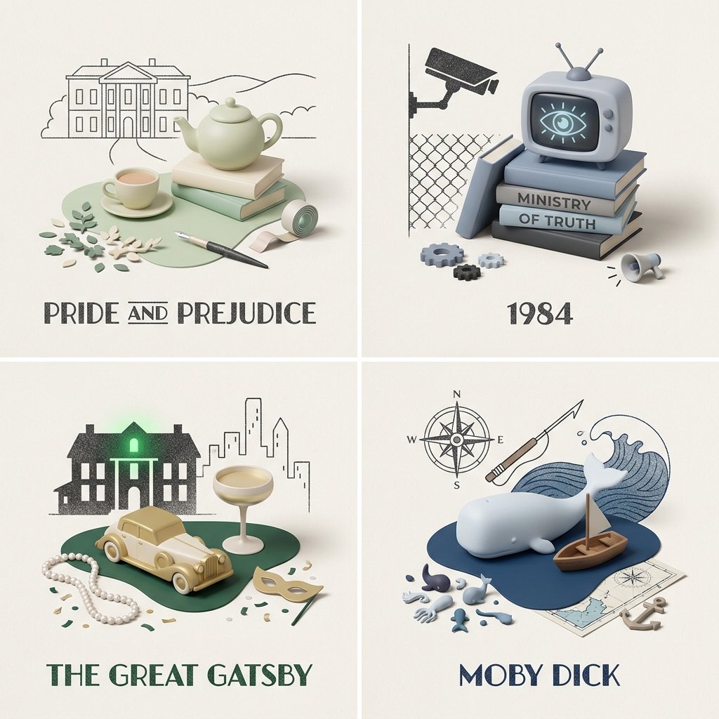 2x2 Grid Editorial Book Illustrations AI Prompt — AI result, variation 4 of 4