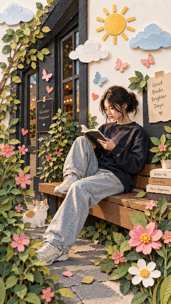 3D Paper Collage Portrait in a Handmade Garden — AI result, variation 2 of 2