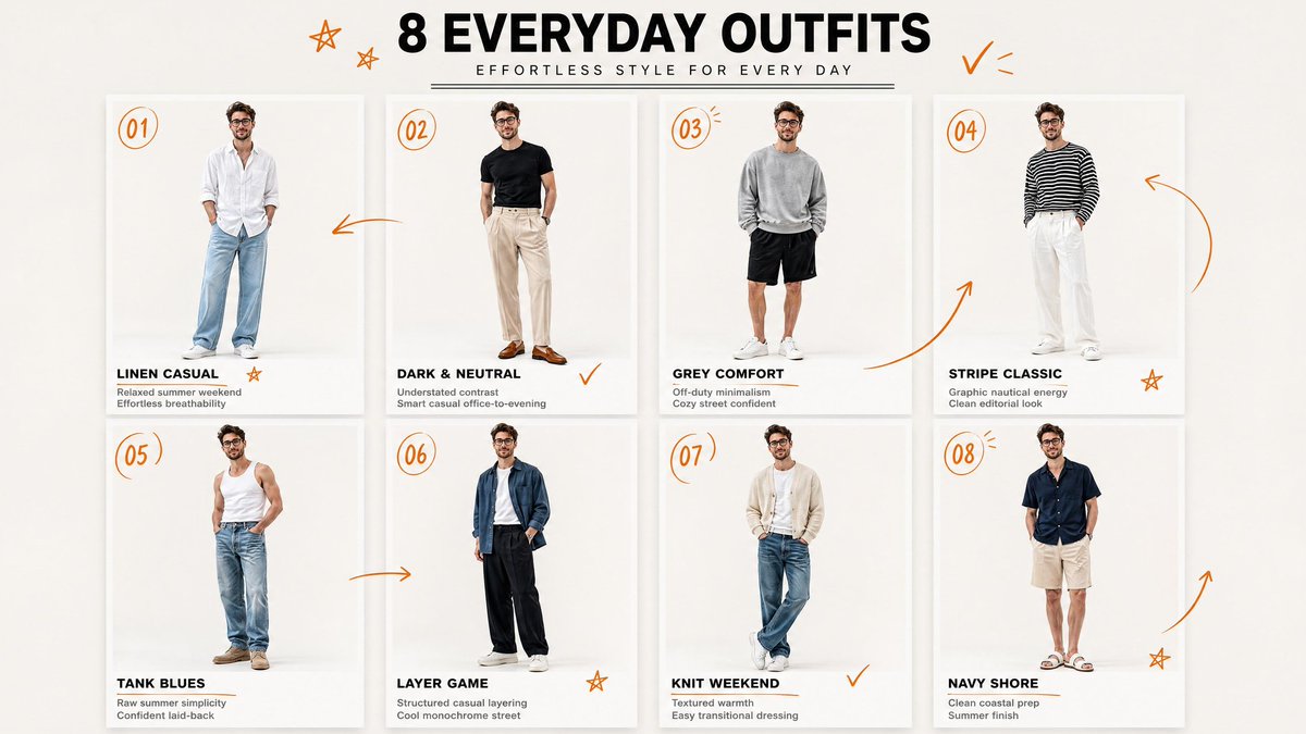 8 Everyday Menswear Outfits Lookbook Poster — AI result, variation 2 of 4