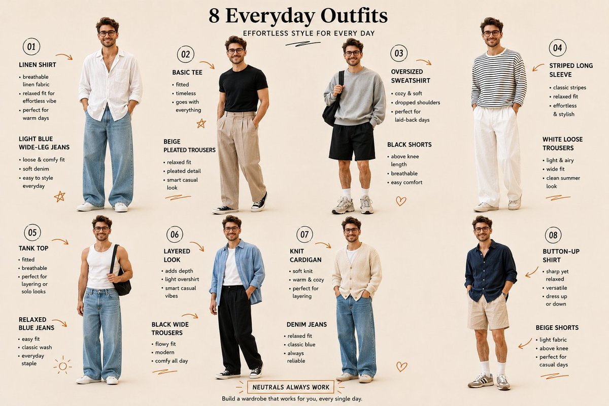 8 Everyday Menswear Outfits Lookbook Poster — AI result, variation 3 of 4
