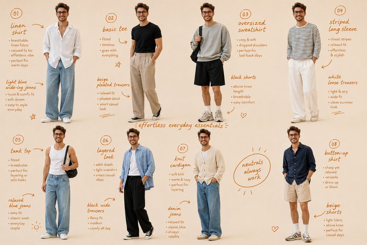 8 Everyday Menswear Outfits Lookbook Poster — AI result, variation 4 of 4