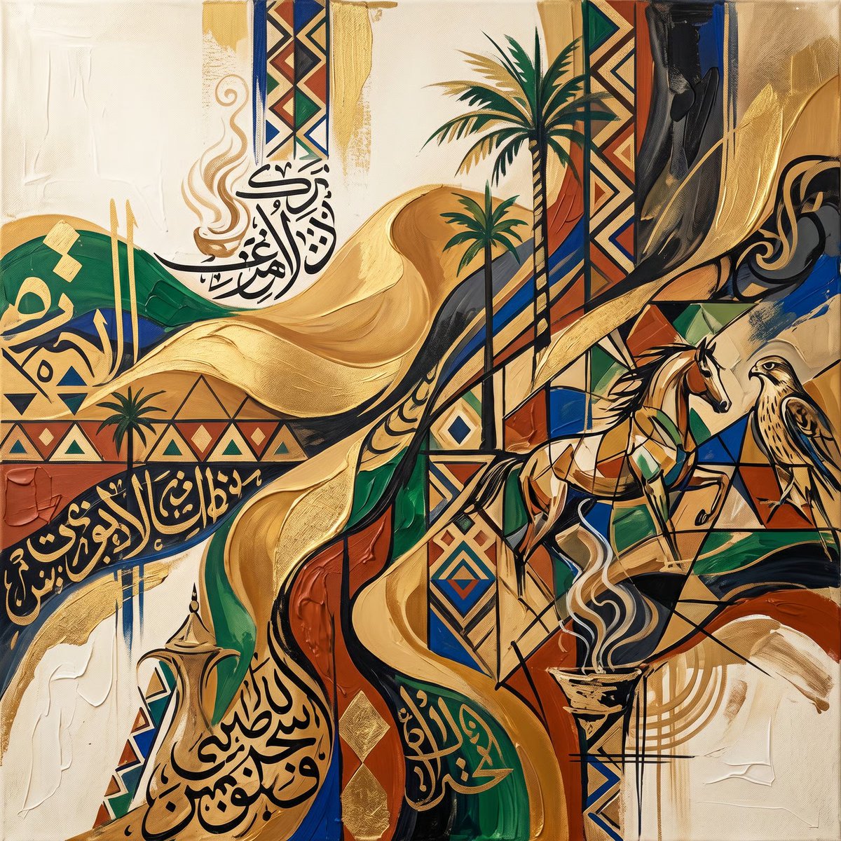 Abstract Saudi Culture Art With Dunes and Calligraphy — AI result, variation 2 of 2