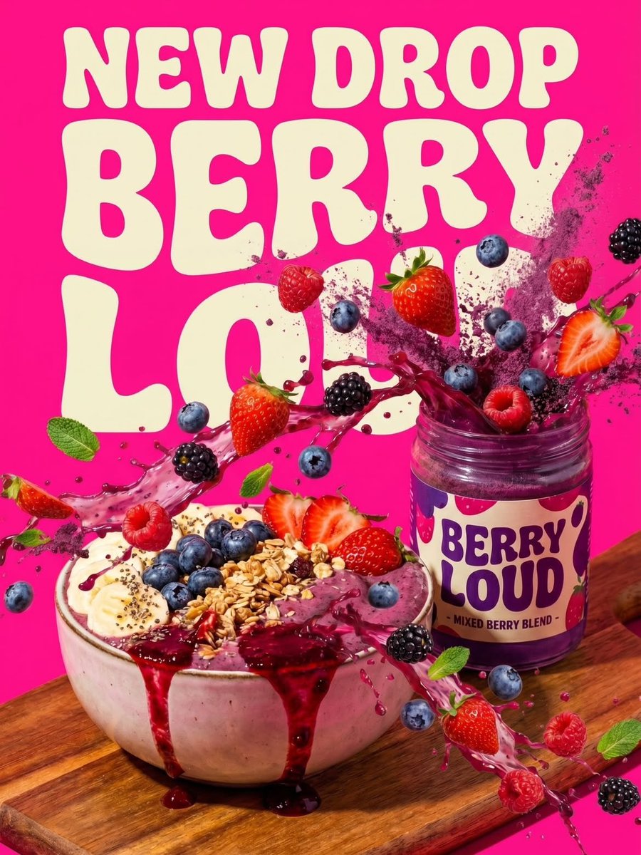 Acai Berry Bowl Food Ad With Retro Text — AI result, variation 2 of 2