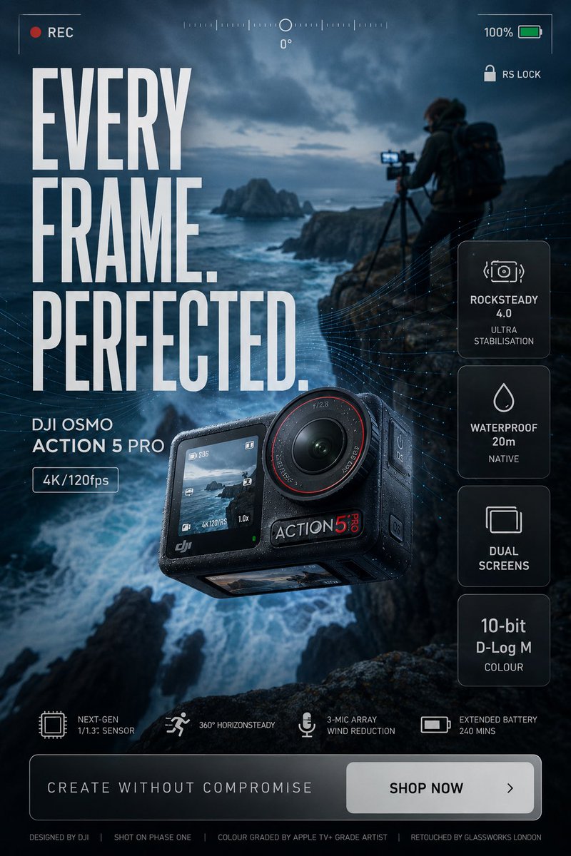 Action Camera Ad Poster Series with Cinematic Adventure Scenes — AI result, variation 2 of 4