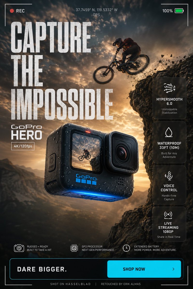 Action Camera Ad Poster Series with Cinematic Adventure Scenes — AI result, variation 3 of 4
