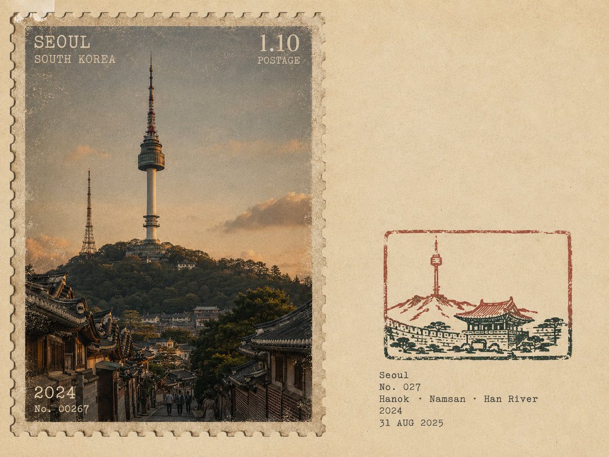 Aged Travel Postage Stamp Beside Field-Note Mark — AI result, variation 2 of 4