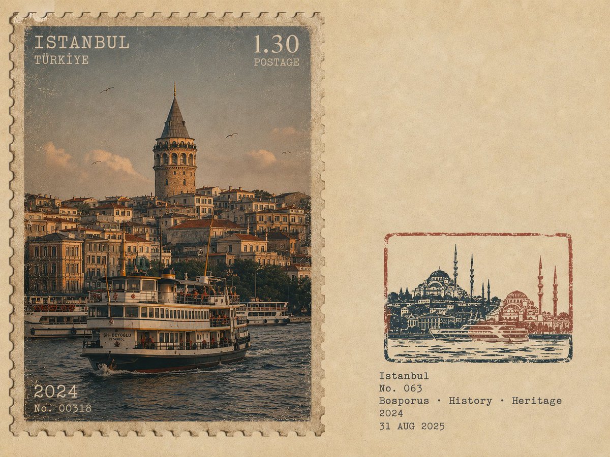 Aged Travel Postage Stamp Beside Field-Note Mark — AI result, variation 3 of 4
