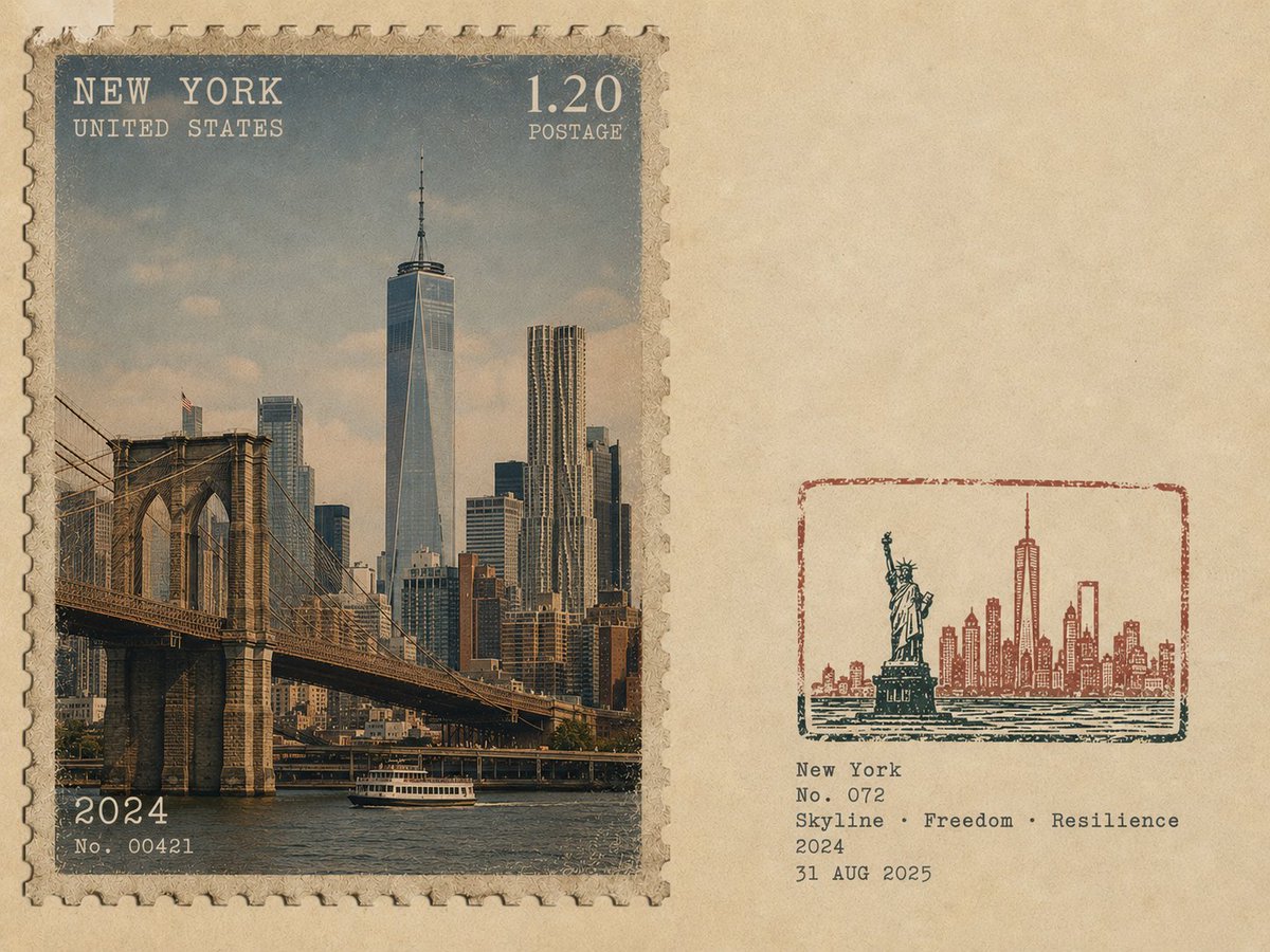 Aged Travel Postage Stamp Beside Field-Note Mark — AI result, variation 4 of 4