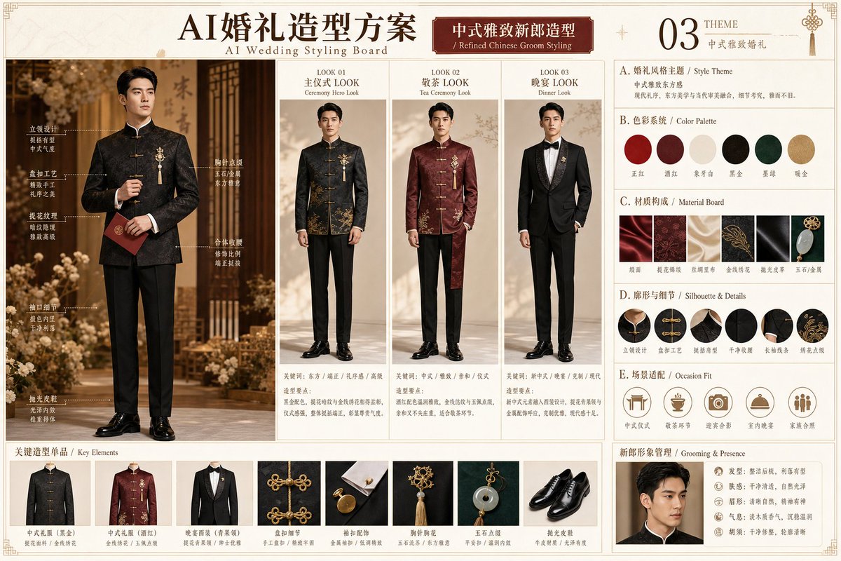 AI Wedding Styling Board for Bride and Groom — AI result, variation 4 of 4