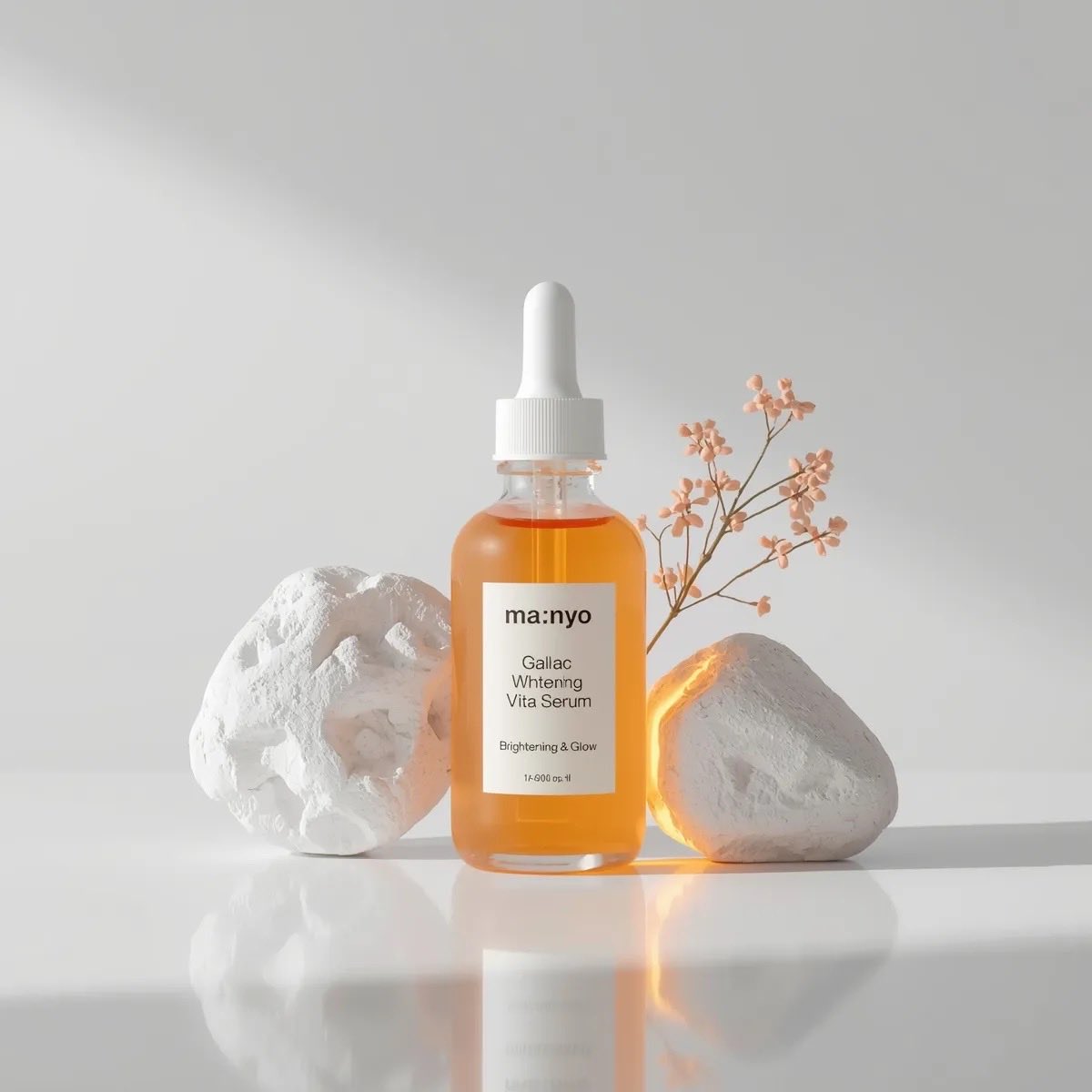 Amber Serum Bottle Among White Stones Product Photo — AI result, variation 2 of 4