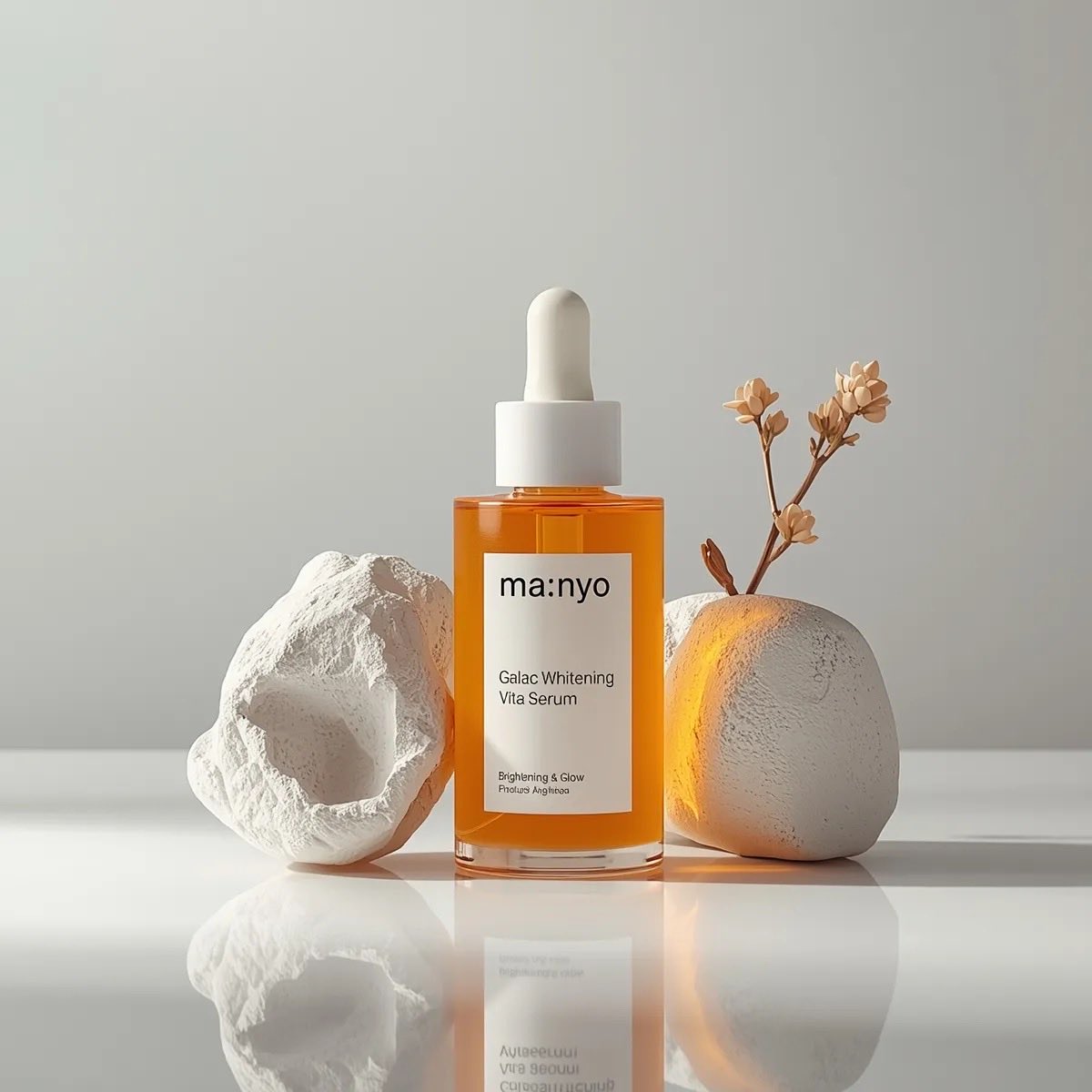 Amber Serum Bottle Among White Stones Product Photo — AI result, variation 4 of 4