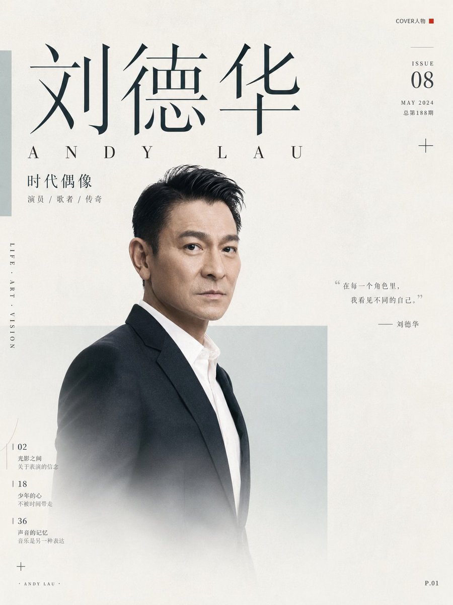 A clean magazine-style poster built around a large white field, a serif headline, and a softly misted portrait overlapping translucent color bars. Small…