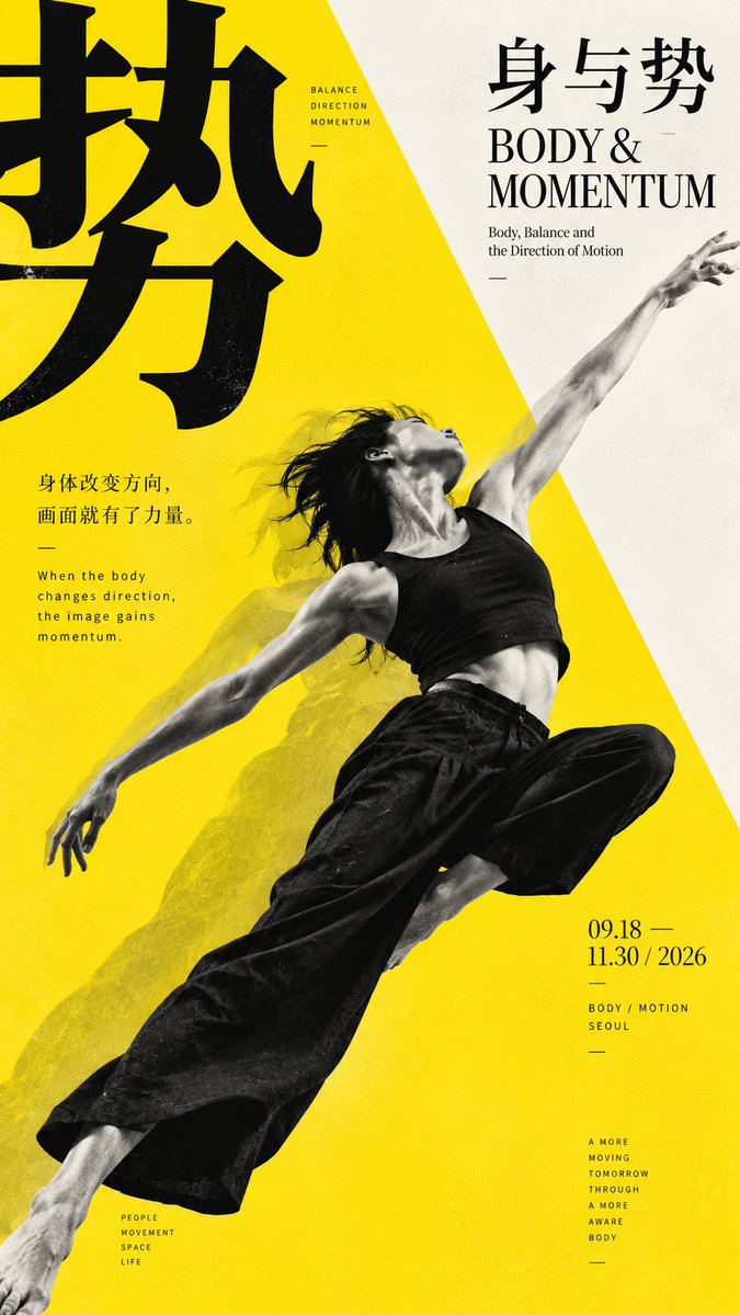 A tall vertical poster where an invisible diagonal axis carries the visual weight from one corner to another, with calm open space balancing the energy. The…