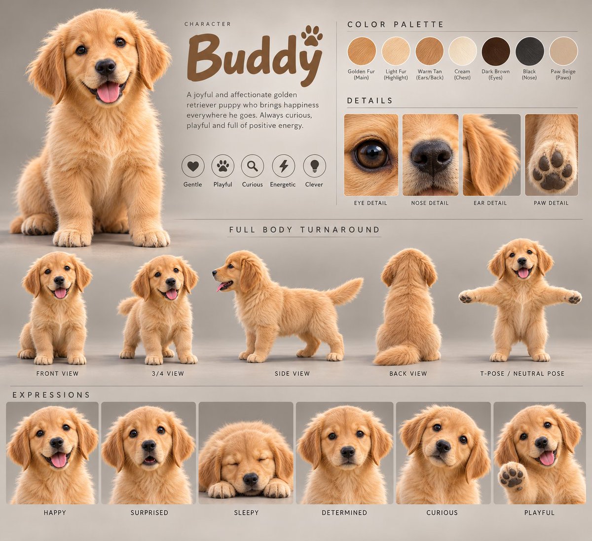 Animal Character Design Sheet From Photo — AI result, variation 2 of 2