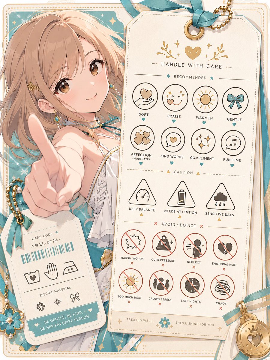 Anime Character Care Label Tag Illustration — AI result, variation 2 of 4