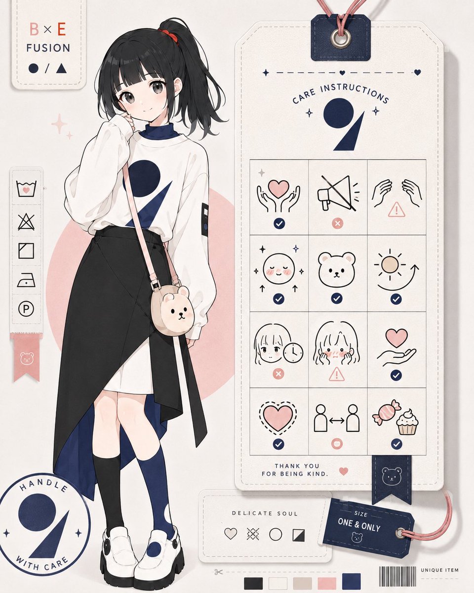 Anime Character Care Label Tag Illustration — AI result, variation 3 of 4