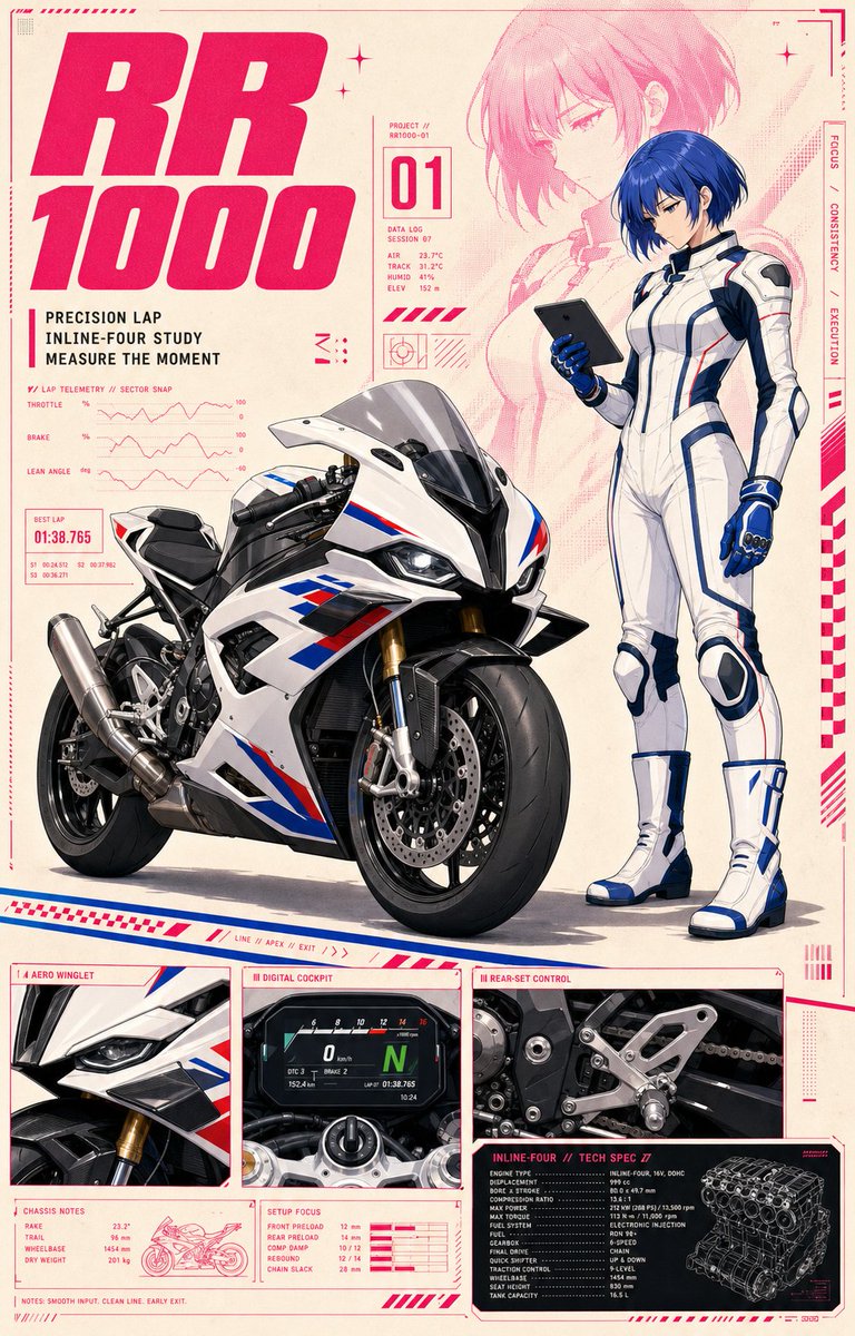 Anime Superbike Spec Sheet Poster Design — AI result, variation 2 of 4