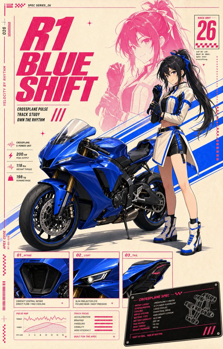 Anime Superbike Spec Sheet Poster Design — AI result, variation 4 of 4