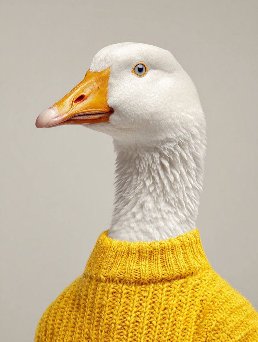 Anthropomorphic Goose in Knit Sweater Photo — AI result, variation 2 of 4