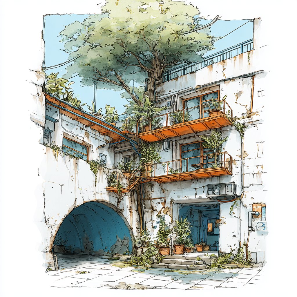 Architectural Ink and Watercolor Concept Art — AI result, variation 4 of 4