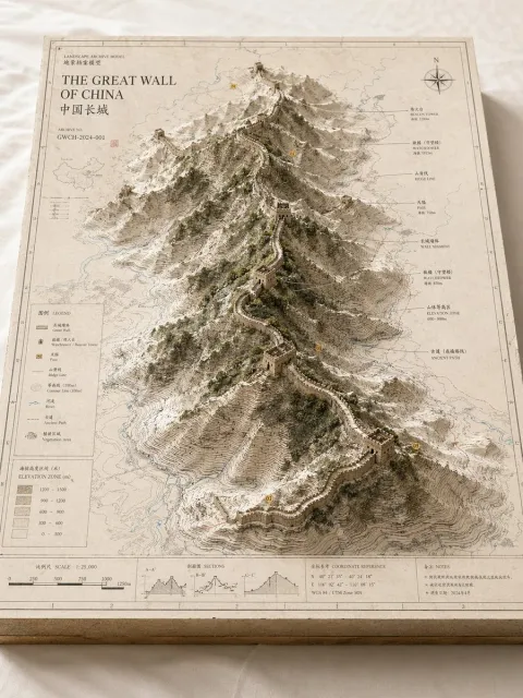 Modello in rilievo di una mappa paesaggistica d'archivio
