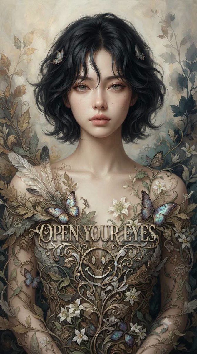 Art Nouveau Fantasy Portrait with Feathers and Botanicals — AI result, variation 3 of 3