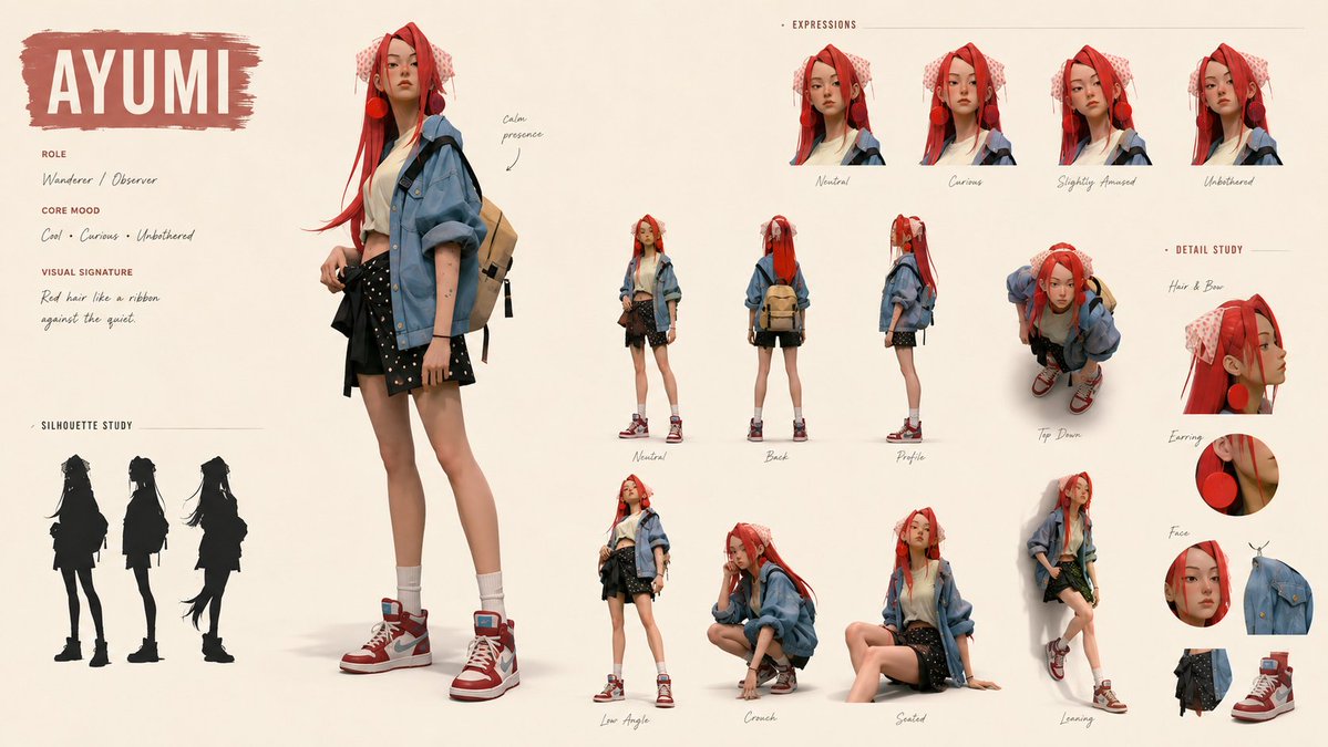 Asymmetrical Character Identity Board Artbook Layout — AI result, variation 4 of 4