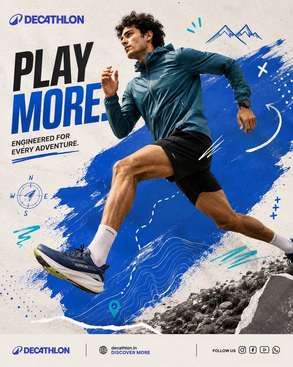 Athlete With Decathlon Blue Paint Collage Ad — AI result, variation 3 of 4