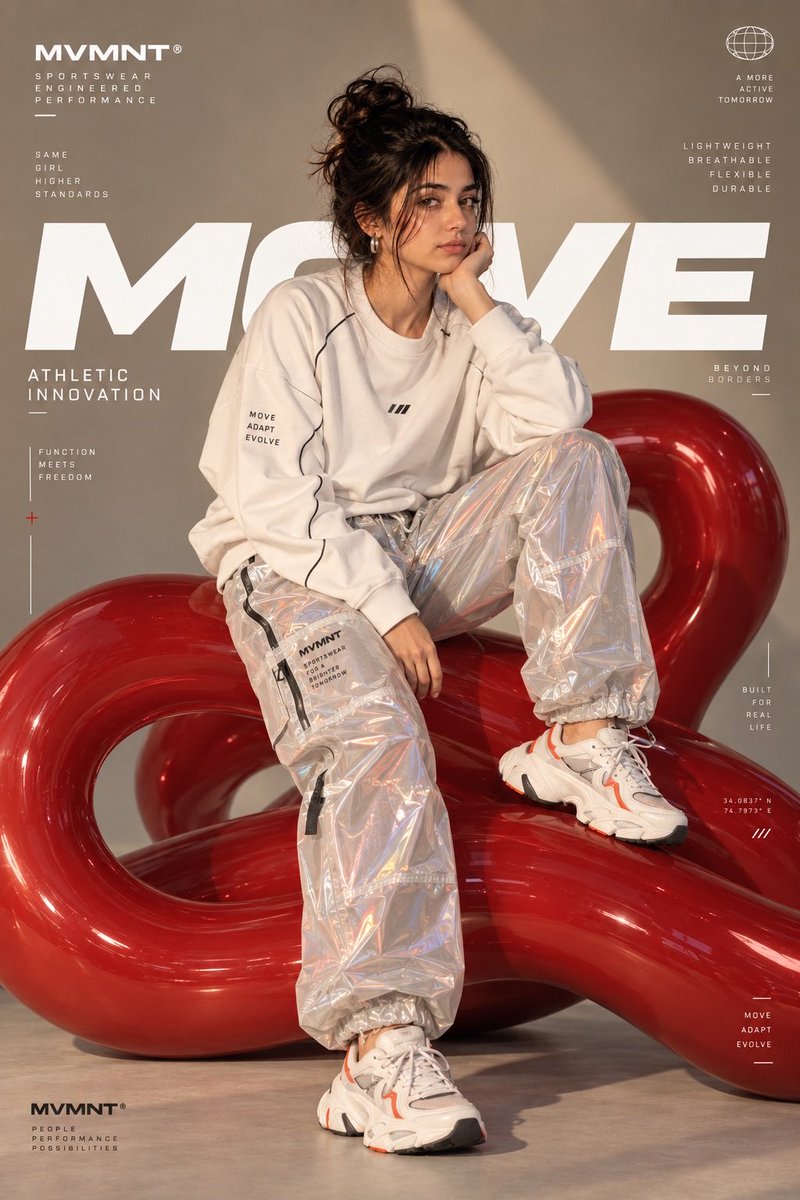 Athletic Editorial Fashion Poster with Red Sculpture — AI result, variation 2 of 2