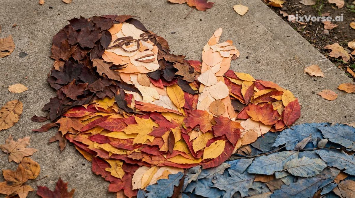 Autumn Leaf Portrait Made From Fallen Leaves — AI result, variation 2 of 2
