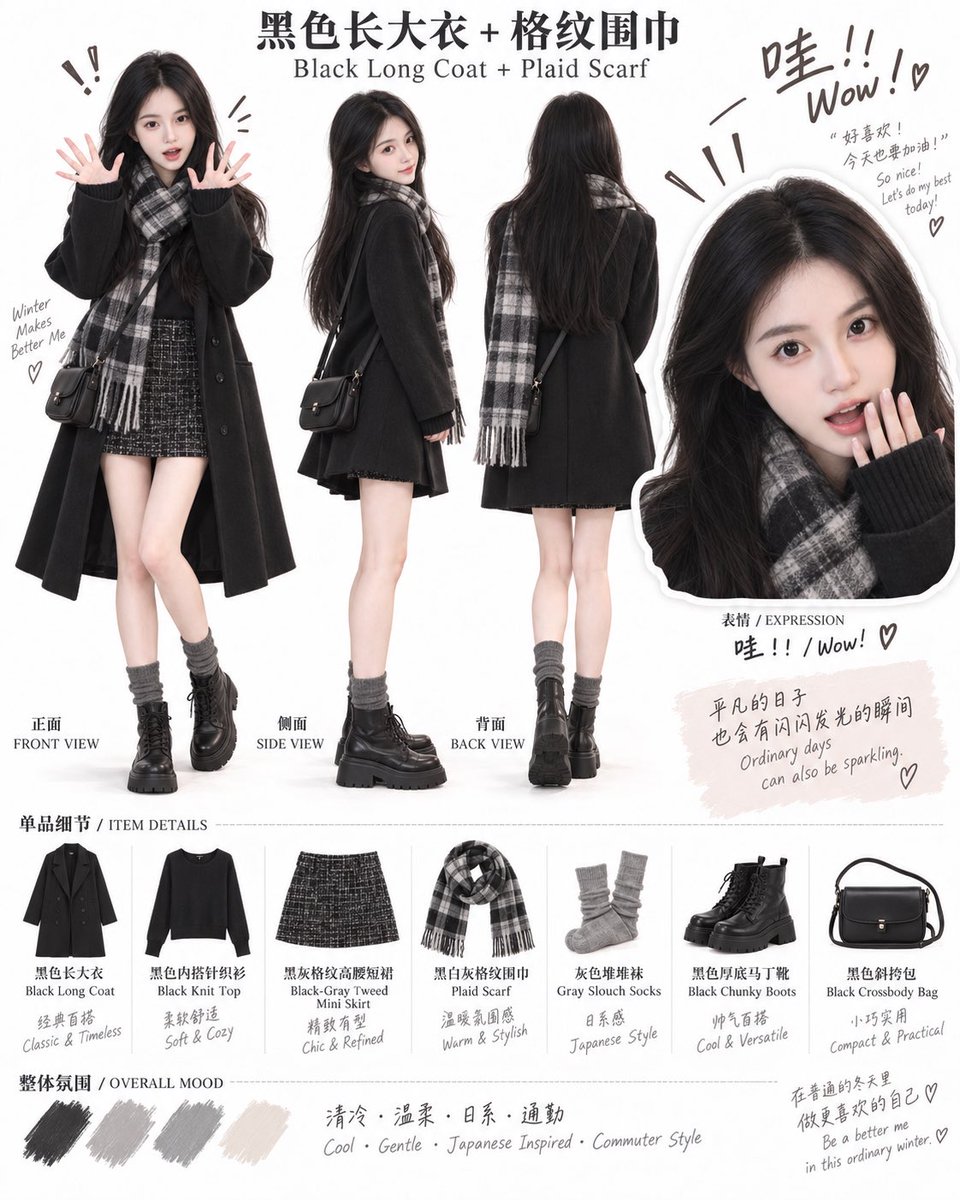 Autumn Winter Lookbook Model Sheet in Three Views — AI result, variation 2 of 4