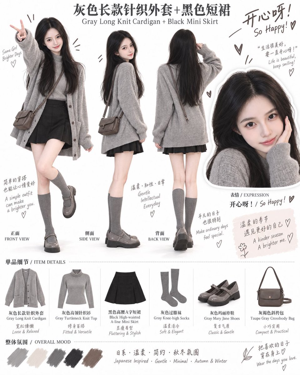 Autumn Winter Lookbook Model Sheet in Three Views — AI result, variation 3 of 4