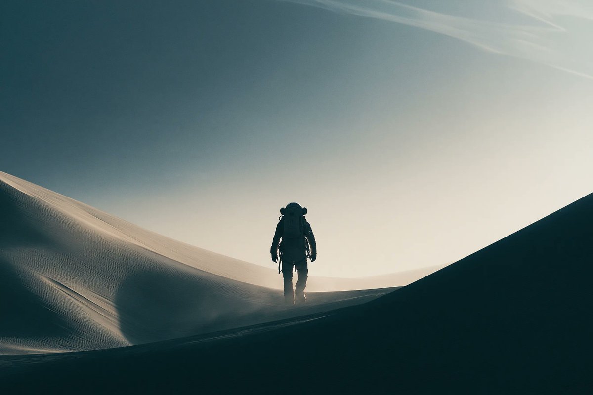 Backlit Figure in Hazy Landscape Cinematic Photo — AI result, variation 3 of 4