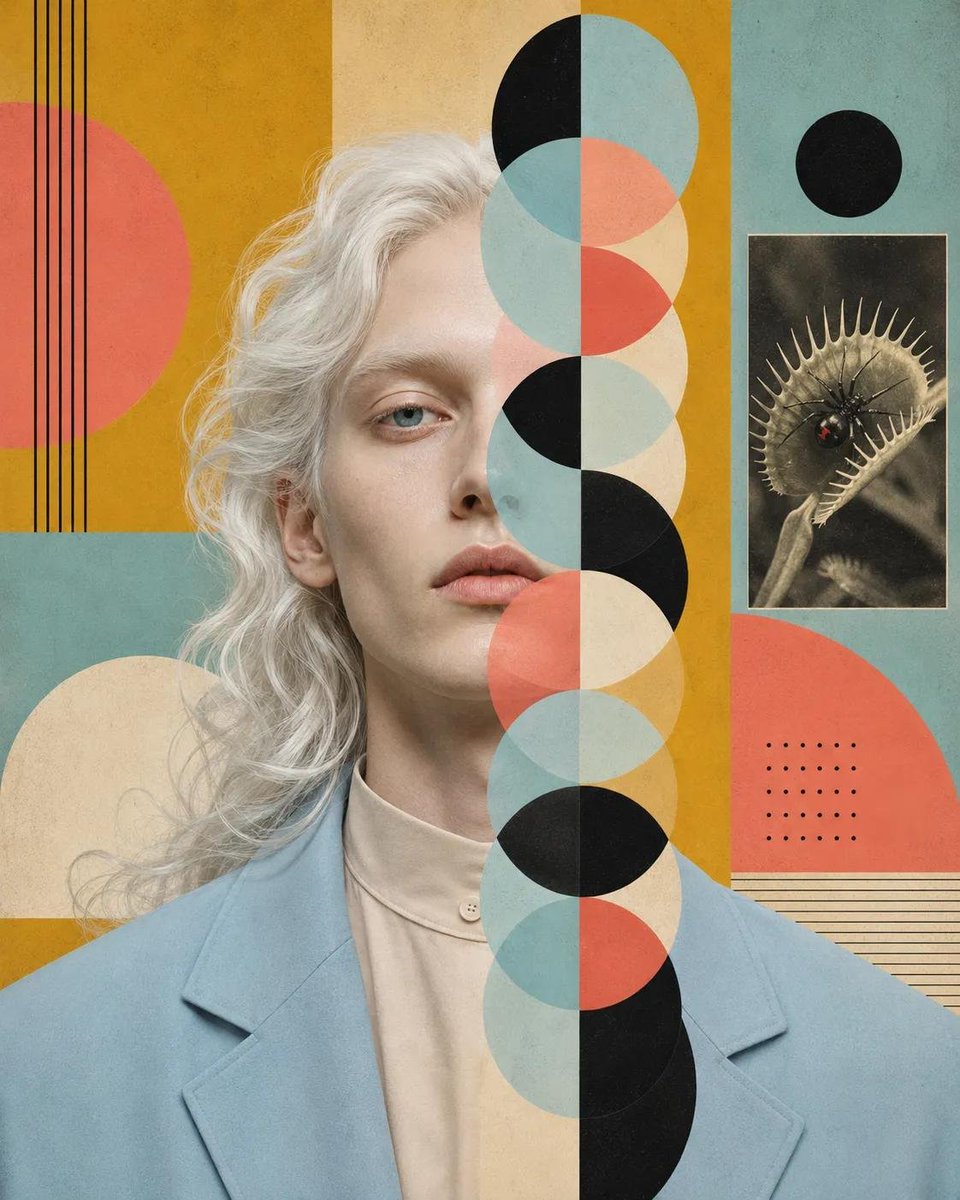 Bauhaus Geometric Collage Portrait in Mid-Century Palette — AI result, variation 2 of 3