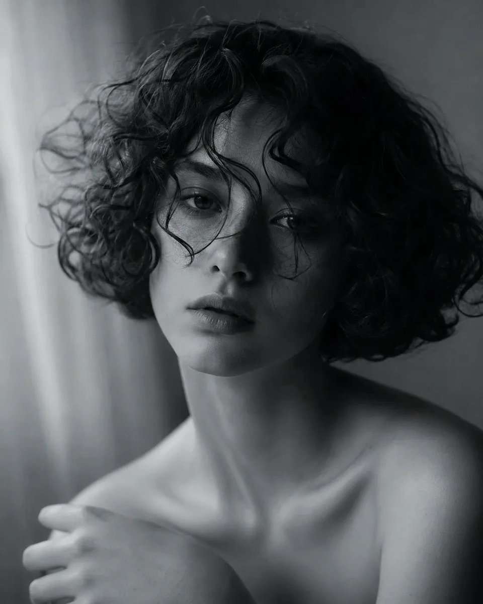 Black and White Curly Bob Window Portrait — AI result, variation 4 of 4