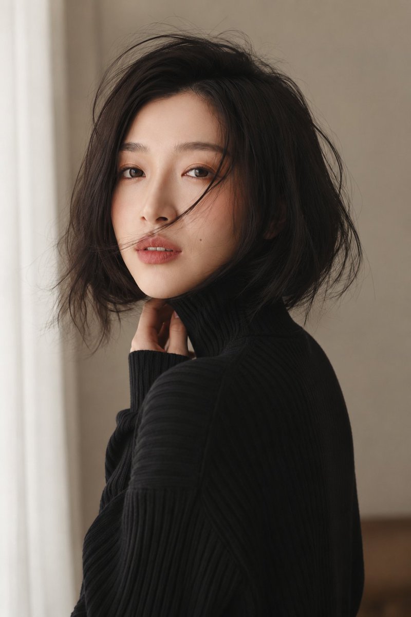 Black Bob Portrait with Ribbed Turtleneck — AI result, variation 2 of 4