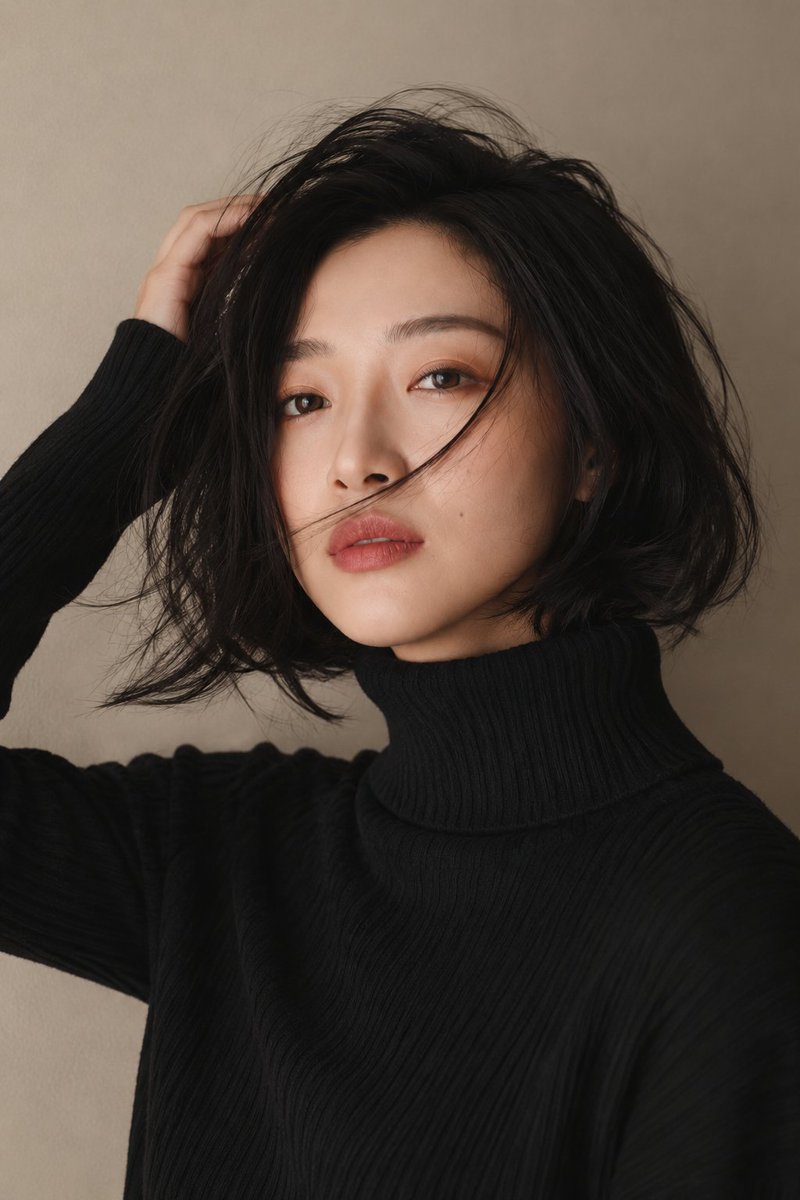 Black Bob Portrait with Ribbed Turtleneck — AI result, variation 4 of 4