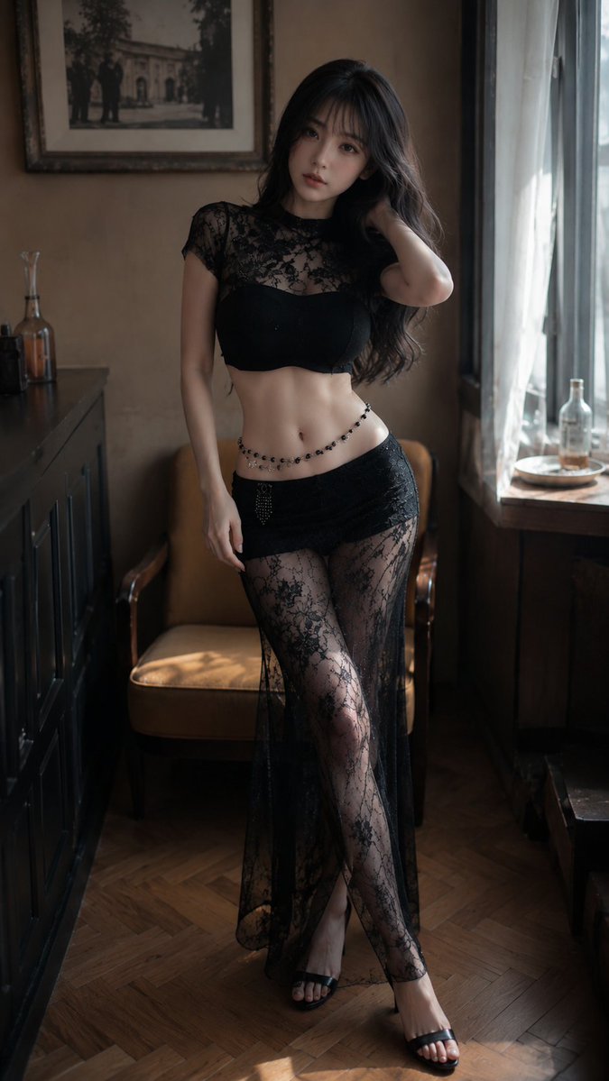 Black Lace Editorial Portrait by a Vintage Door — AI result, variation 4 of 4