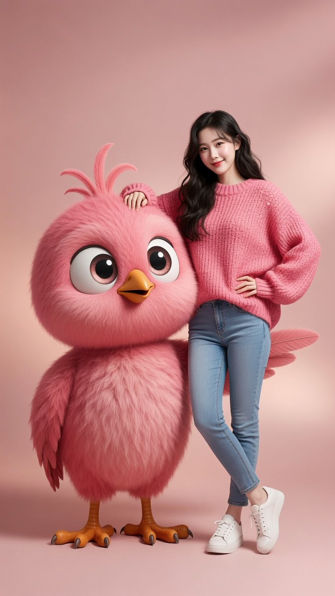 Blue Monochrome Studio Portrait With Plush Bird Character — AI result, variation 2 of 4