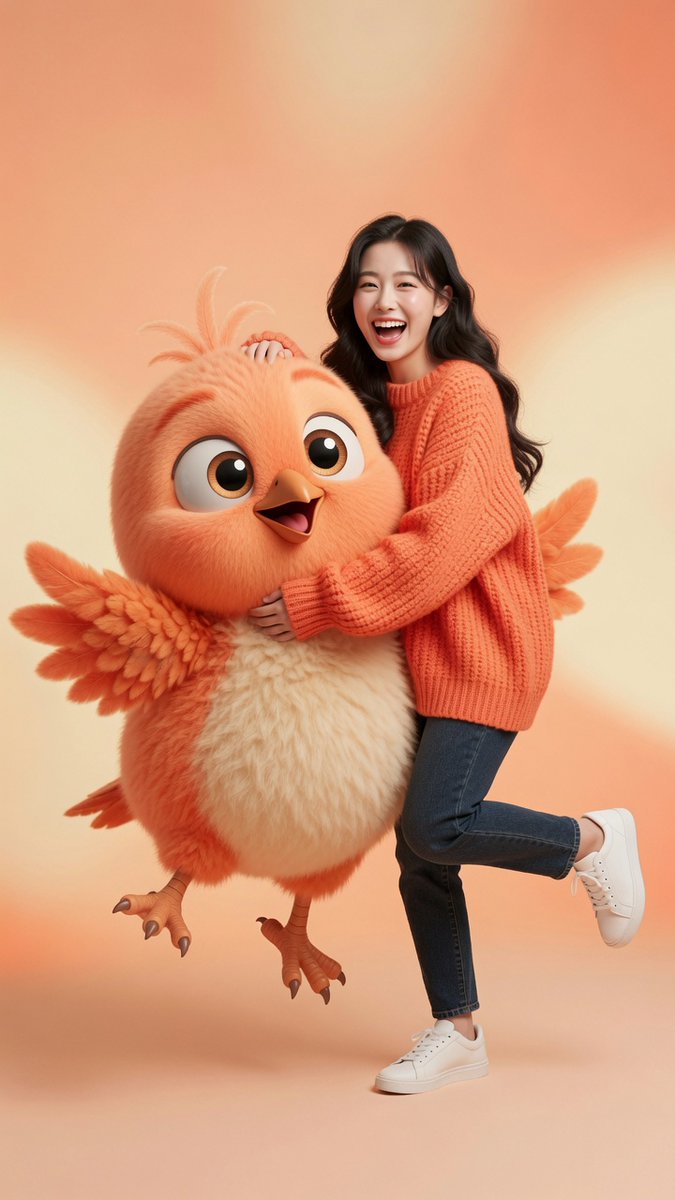 Blue Monochrome Studio Portrait With Plush Bird Character — AI result, variation 3 of 4