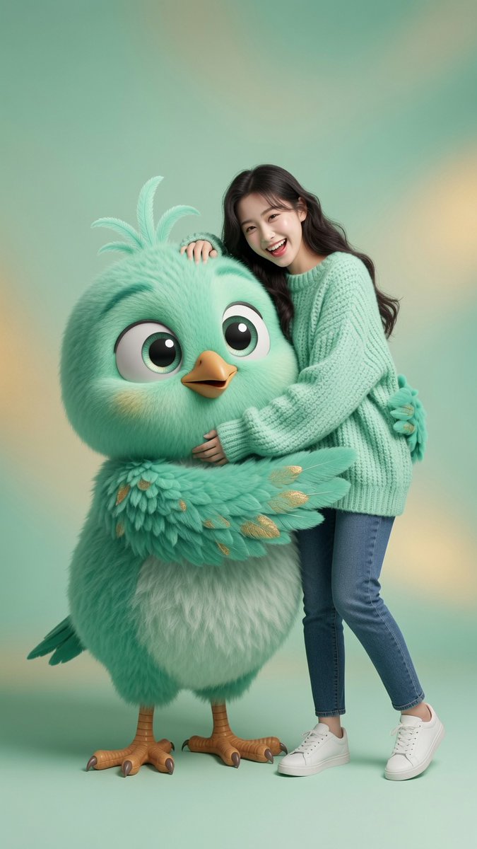 Blue Monochrome Studio Portrait With Plush Bird Character — AI result, variation 4 of 4