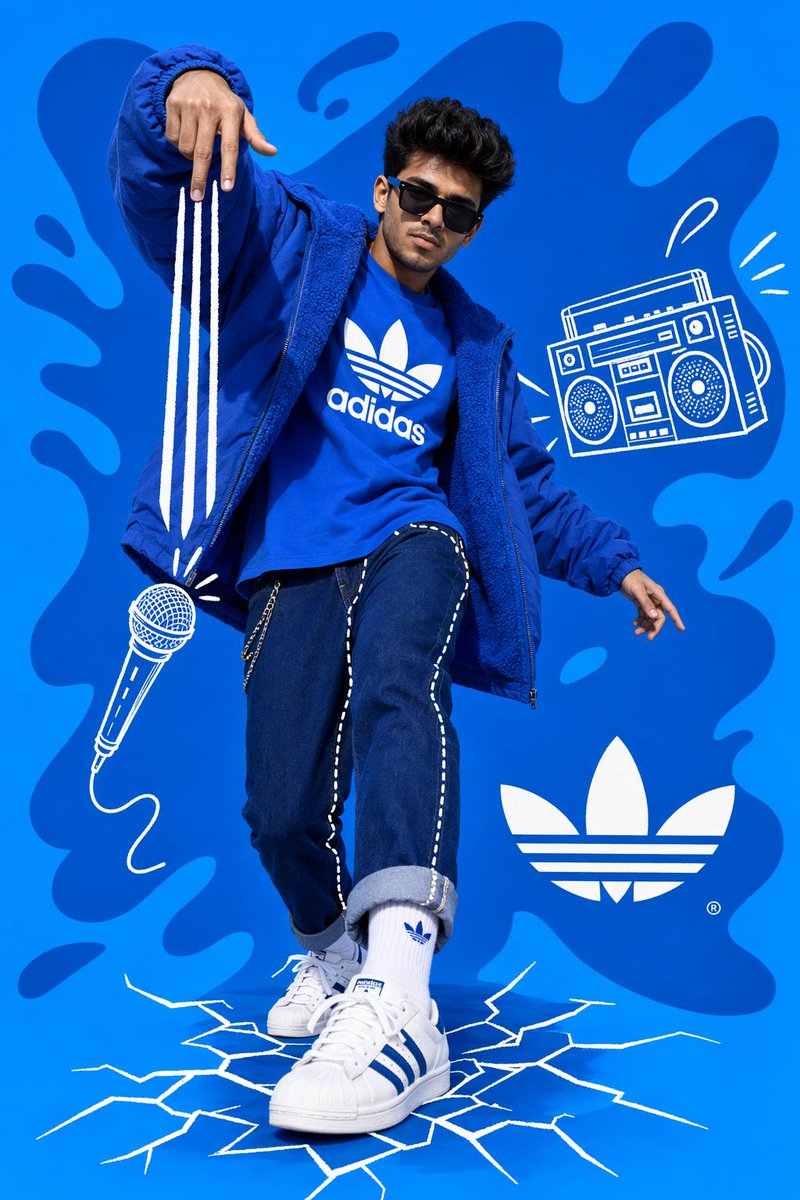 Blue Streetwear Doodle Ad With Adidas Trefoil — AI result, variation 2 of 2