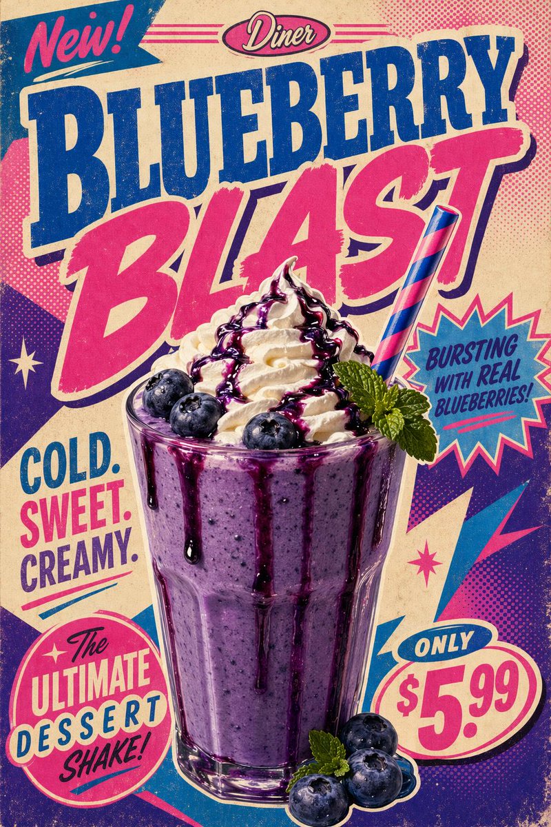Blueberry Shake Pop-Art Diner Poster — AI result, variation 2 of 2