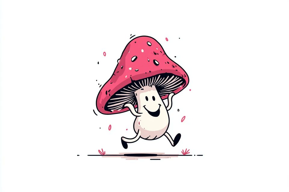 A single cartoon character drawn with heavy, slightly wobbly black lines and filled with flat colour, floating on plain white. The simplicity makes it read…