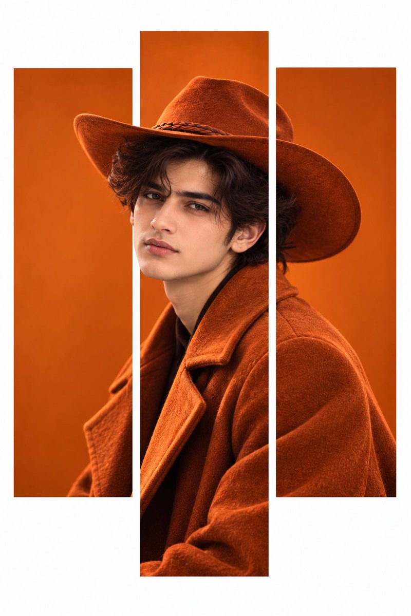 Burnt Orange Triptych Editorial Portrait Prompt — AI result, variation 2 of 2