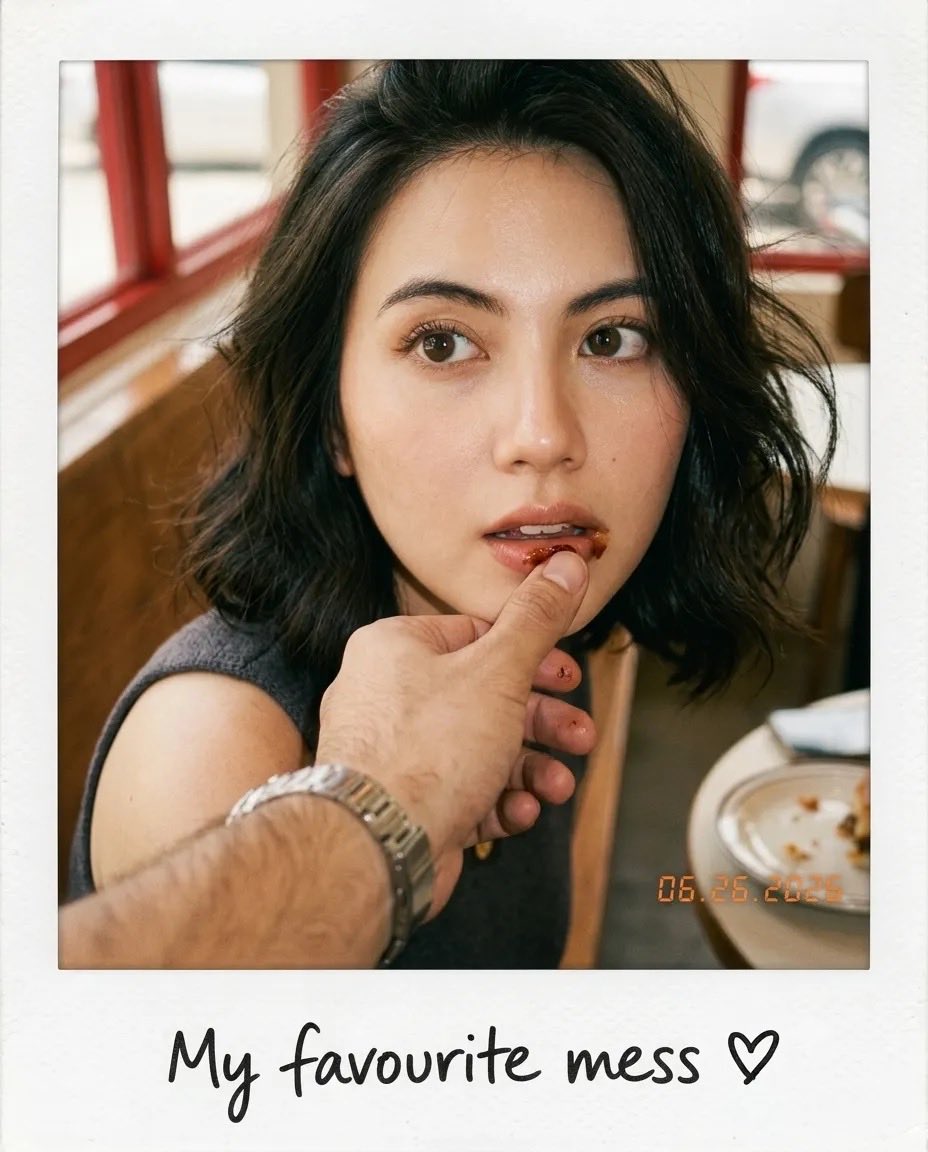 Candid Café Portrait in Vintage Polaroid Style — AI result, variation 2 of 4