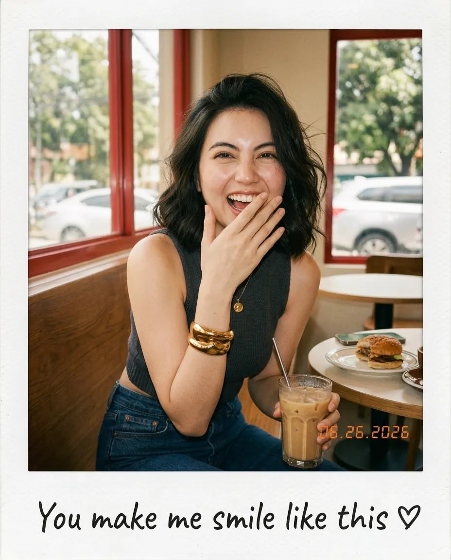 Candid Café Portrait in Vintage Polaroid Style — AI result, variation 4 of 4