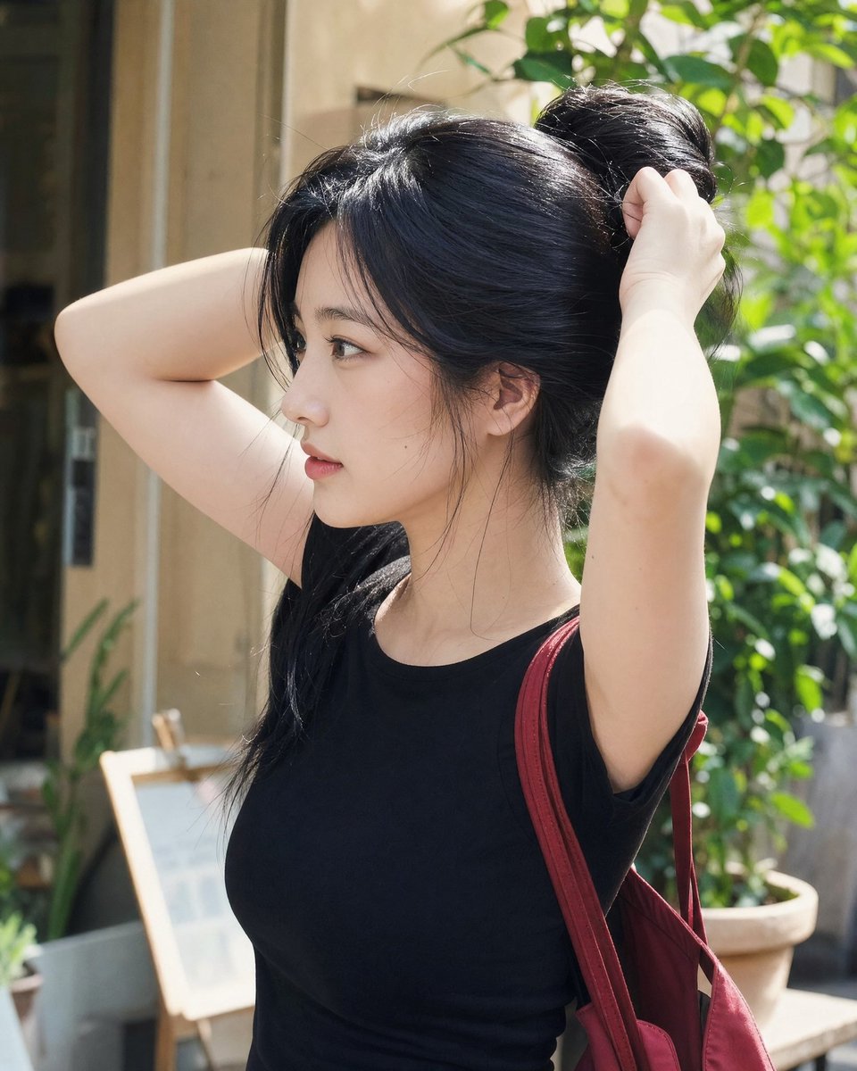 Candid Hair-Tying Portrait in Natural Light — AI result, variation 2 of 4