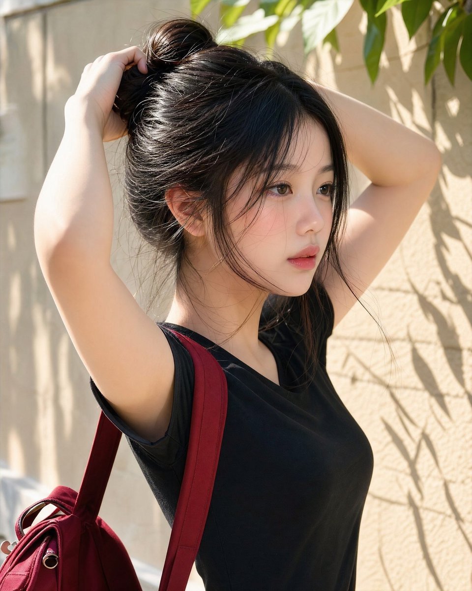 Candid Hair-Tying Portrait in Natural Light — AI result, variation 4 of 4