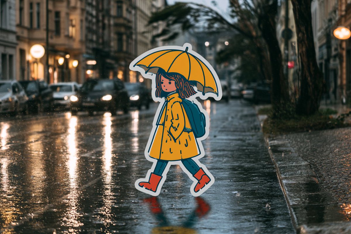Cartoon Sticker Character in Real Street Photo — AI result, variation 2 of 4